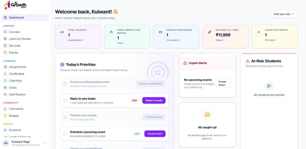 Koursely Admin School Management Dashboard